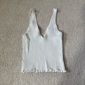 White Ribbed Knit Women's Top